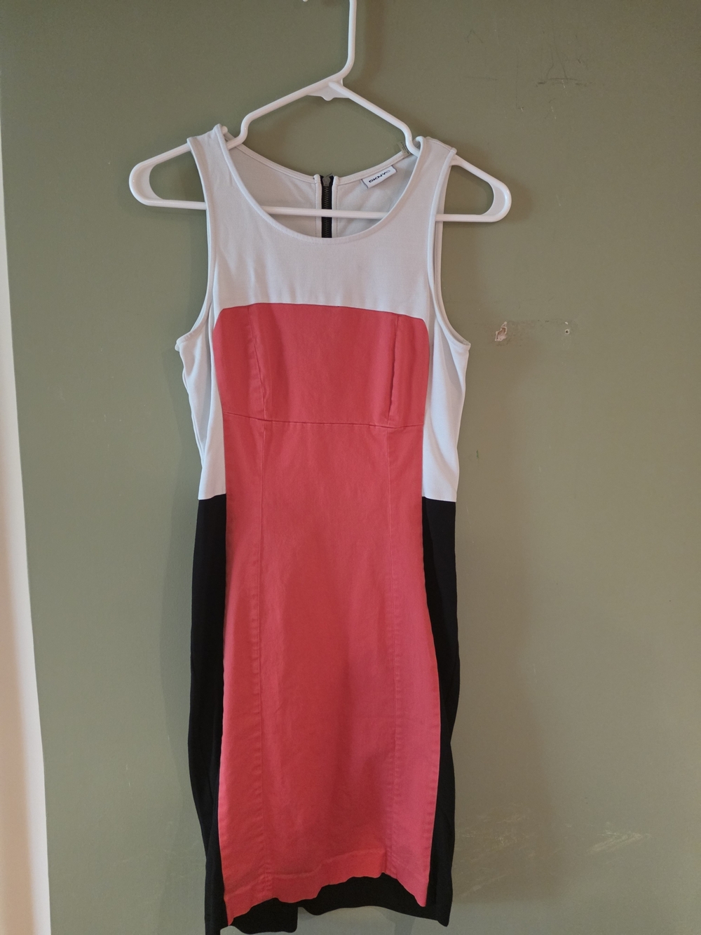 DKNYC Womens Coral Pink Colorblock Midi Sheath Dress Sz 2 GUC